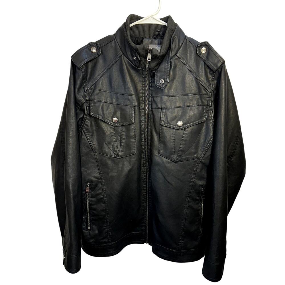 Bleu Grandeur Vegan Leather Sherpa Lined Jacket Mens L Faux Fur Moto Outdoor